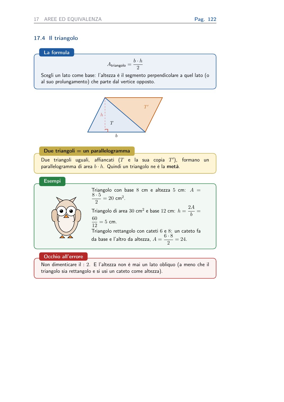 Aree: il triangolo come metà di un parallelogramma